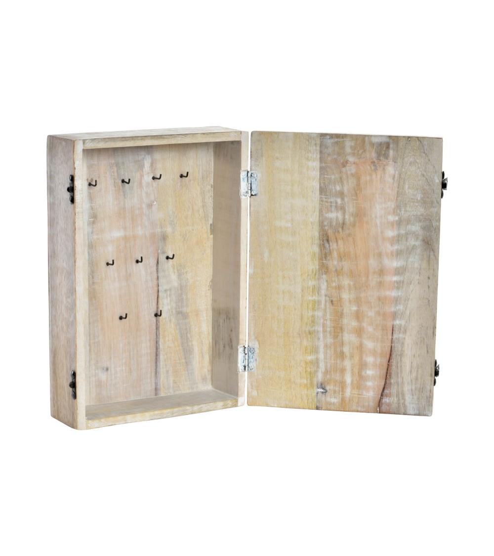 Dcasa Caja Guardallaves De Pared Madera Tallado Floral En Color Madera Natural Con 9 Colgadores