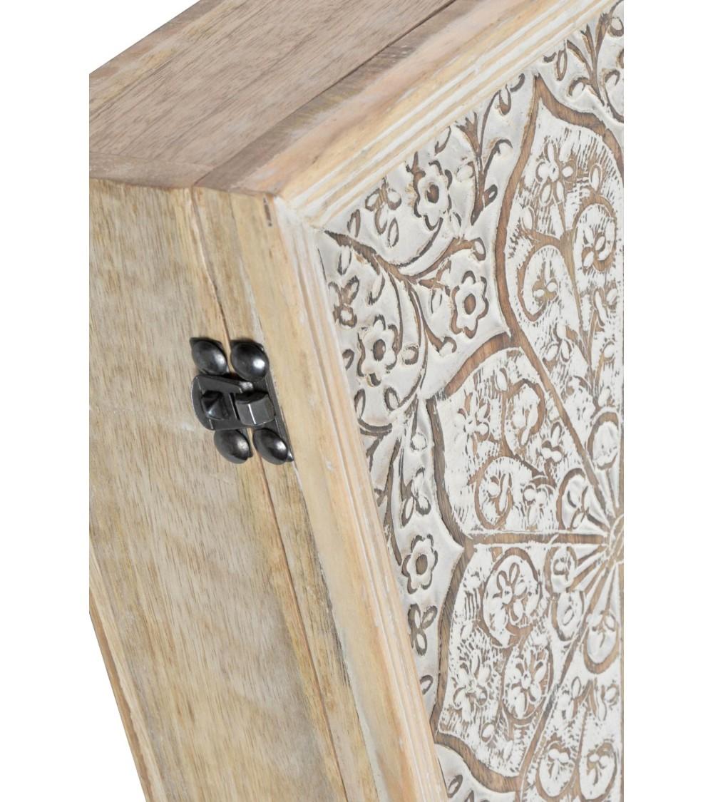 Dcasa Caja Guardallaves De Pared Madera Tallado Floral En Color Madera Natural Con 9 Colgadores