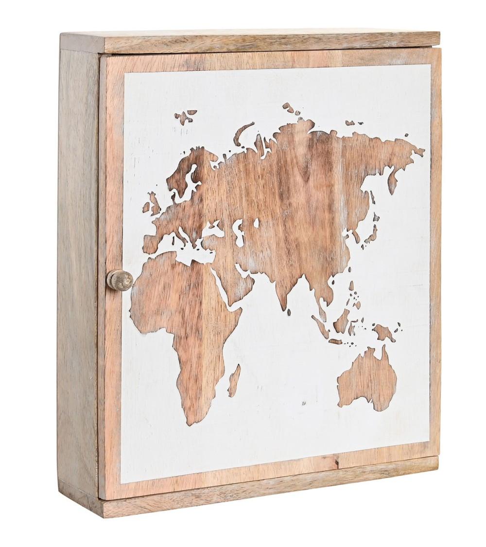 Dcasa Caja guardallaves mapamundo de madera mango natural con 9 colgadores