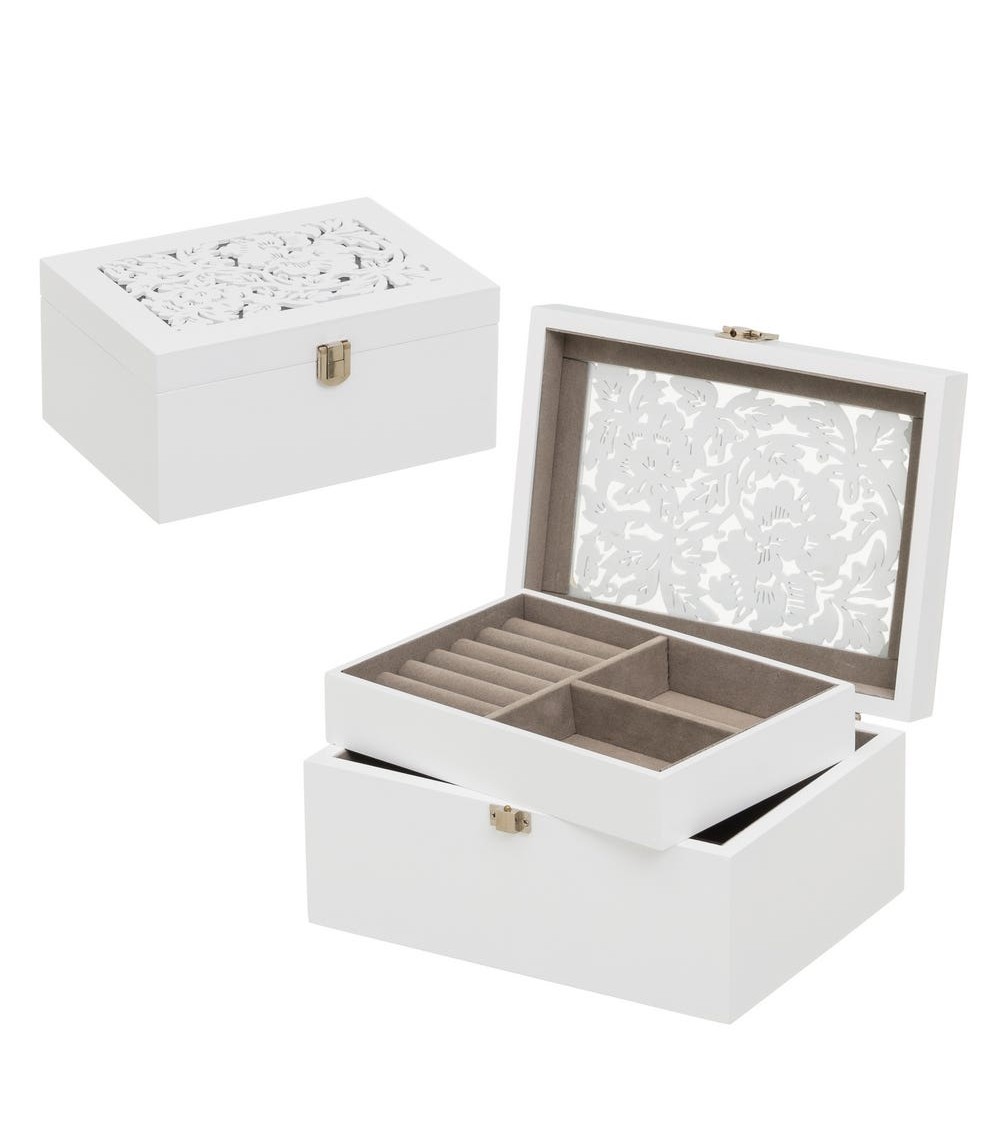 Dcasa Caja Joyero Moderna Blanca De Madera Para Dormitorio