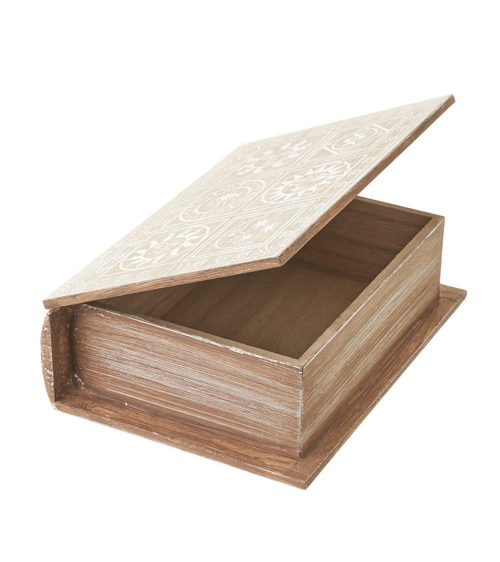 Dcasa Caja Libro Con Soles De Madera Natural De 18x7x25 Cm