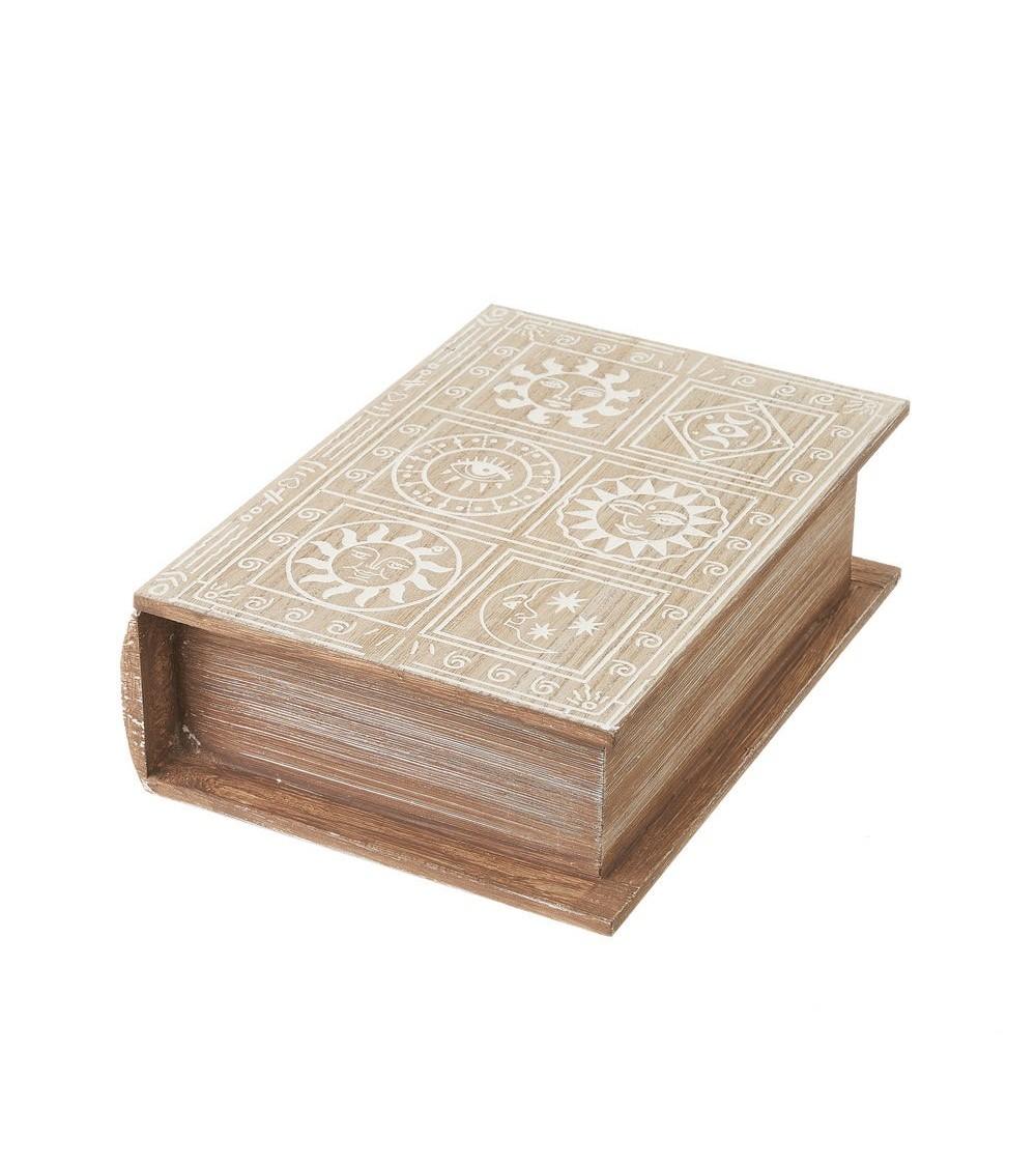 Dcasa Caja libro con soles de madera natural de 18x7x25 cm
