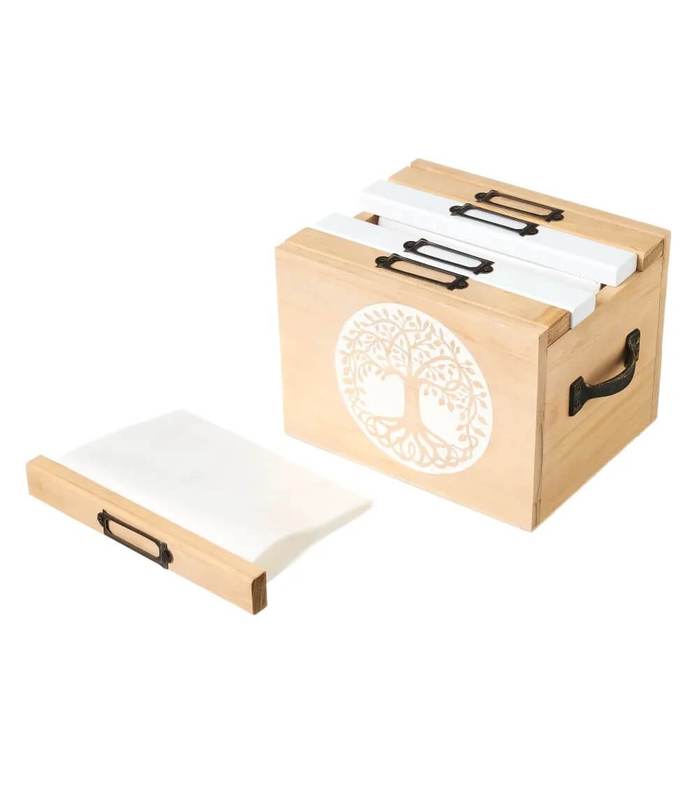 Dcasa Caja portafotos Árbol de la vida de madera natural de 21x14x13 cm