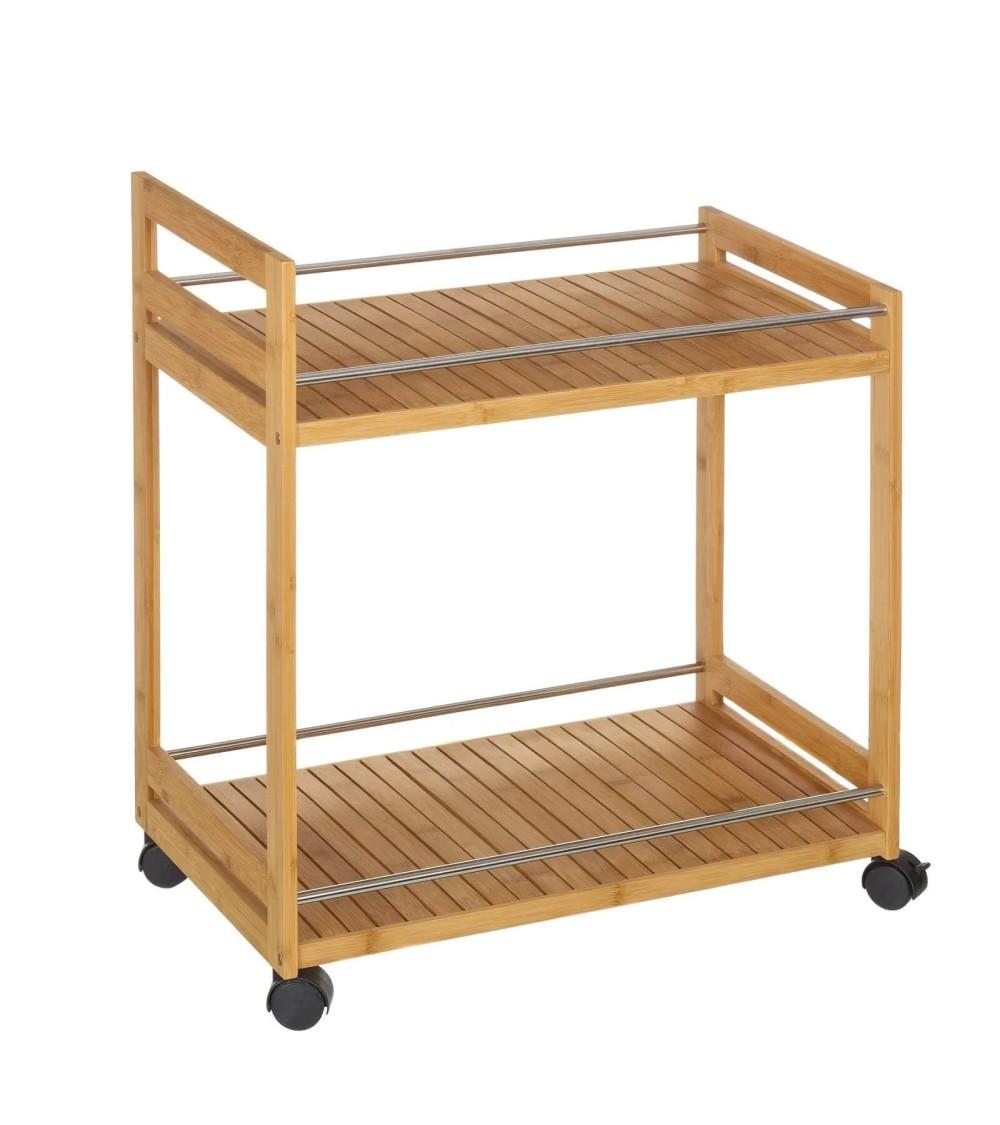 Dcasa Carro con 2 baldas de bambú marrón de 55x32x62 cm