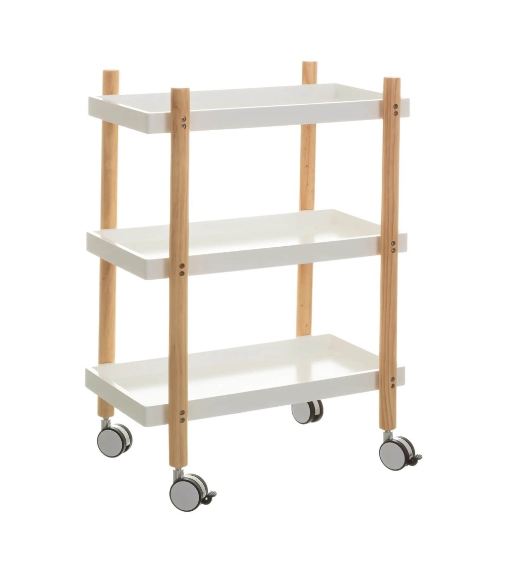 Dcasa Carro con 3 baldas de madera blanco de 56x28x80 cm