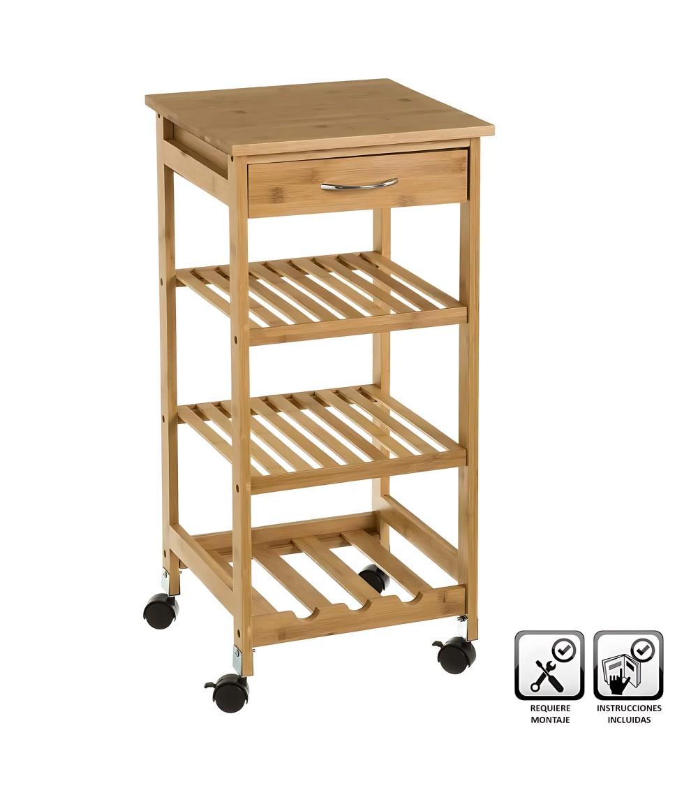 Dcasa Carro de cocina botellero de bambú marrón de 37x37x77 cm