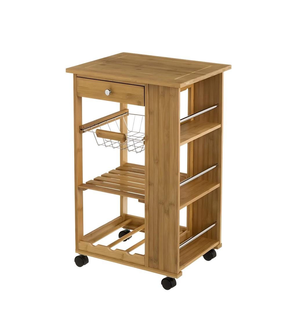 Dcasa Carro De Cocina Botellero De Bambú Marrón De 48x38x76 Cm