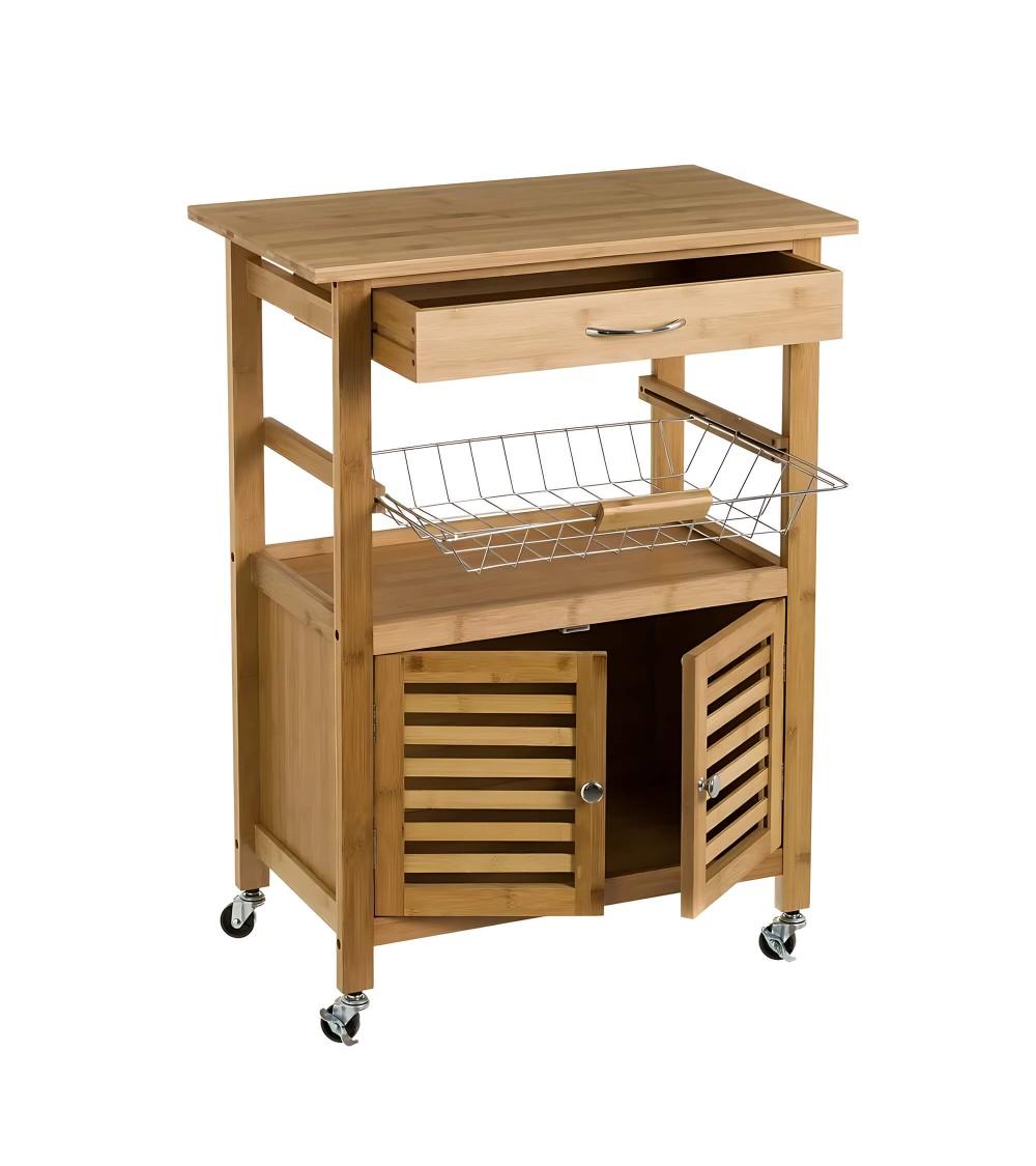 Dcasa Carro De Cocina Con Armario De Bambú Marrón De 60x36x80 Cm