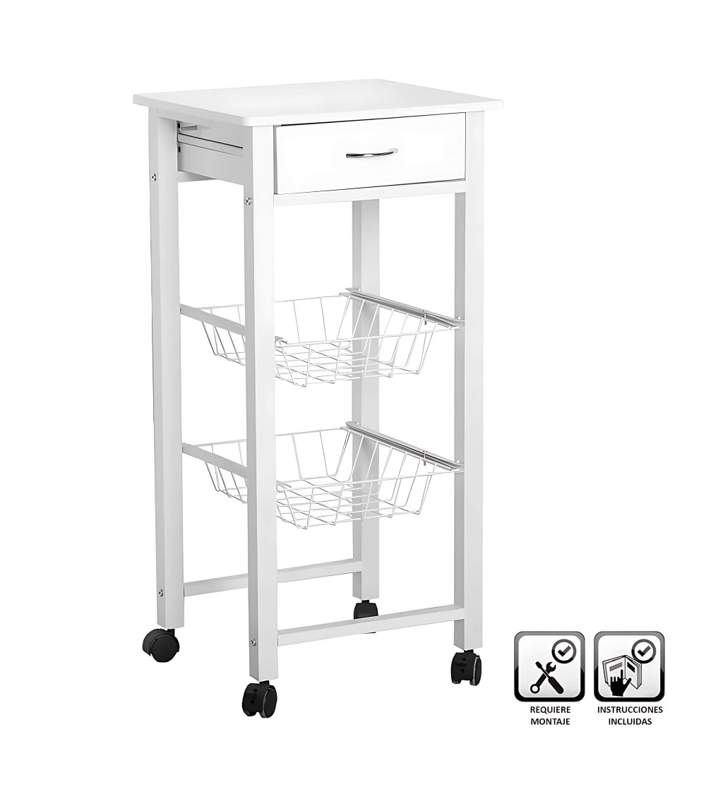 Dcasa Carro verdulero cocina de metal blanco de 39x36x82 cm