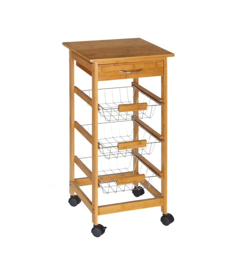 Dcasa Carro verdulero de bambú marrón de 37x37x77 cm