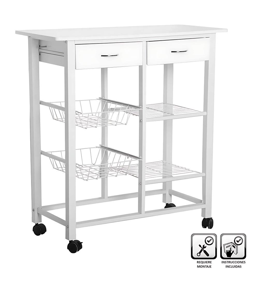 Dcasa Carro verdulero de metal blanco de 76x36x81 cm