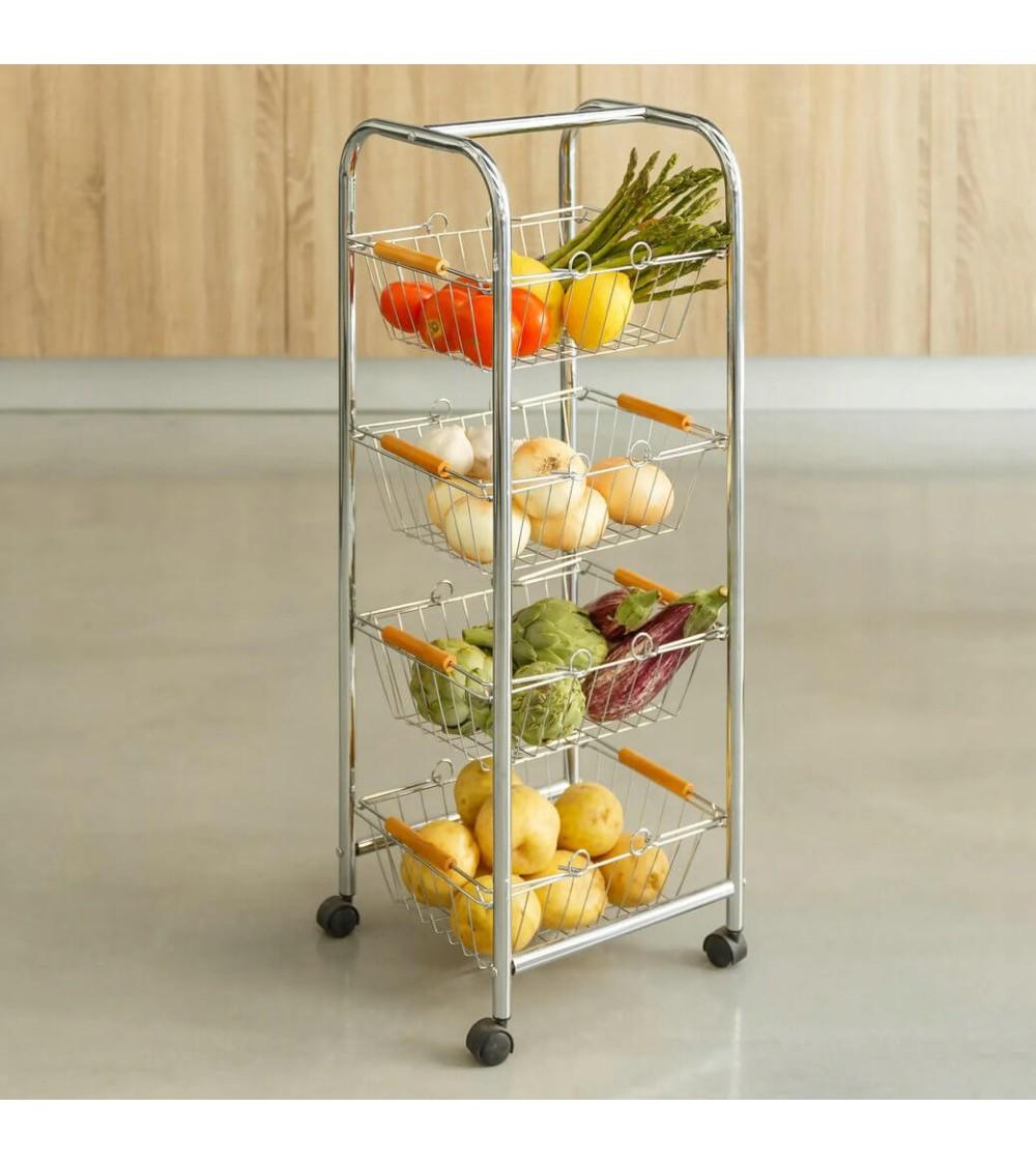 Dcasa Carro Verdulero De Metal Plateado De 27x26x78 Cm