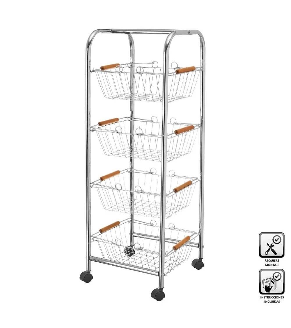 Dcasa Carro verdulero de metal plateado de 27x26x78 cm