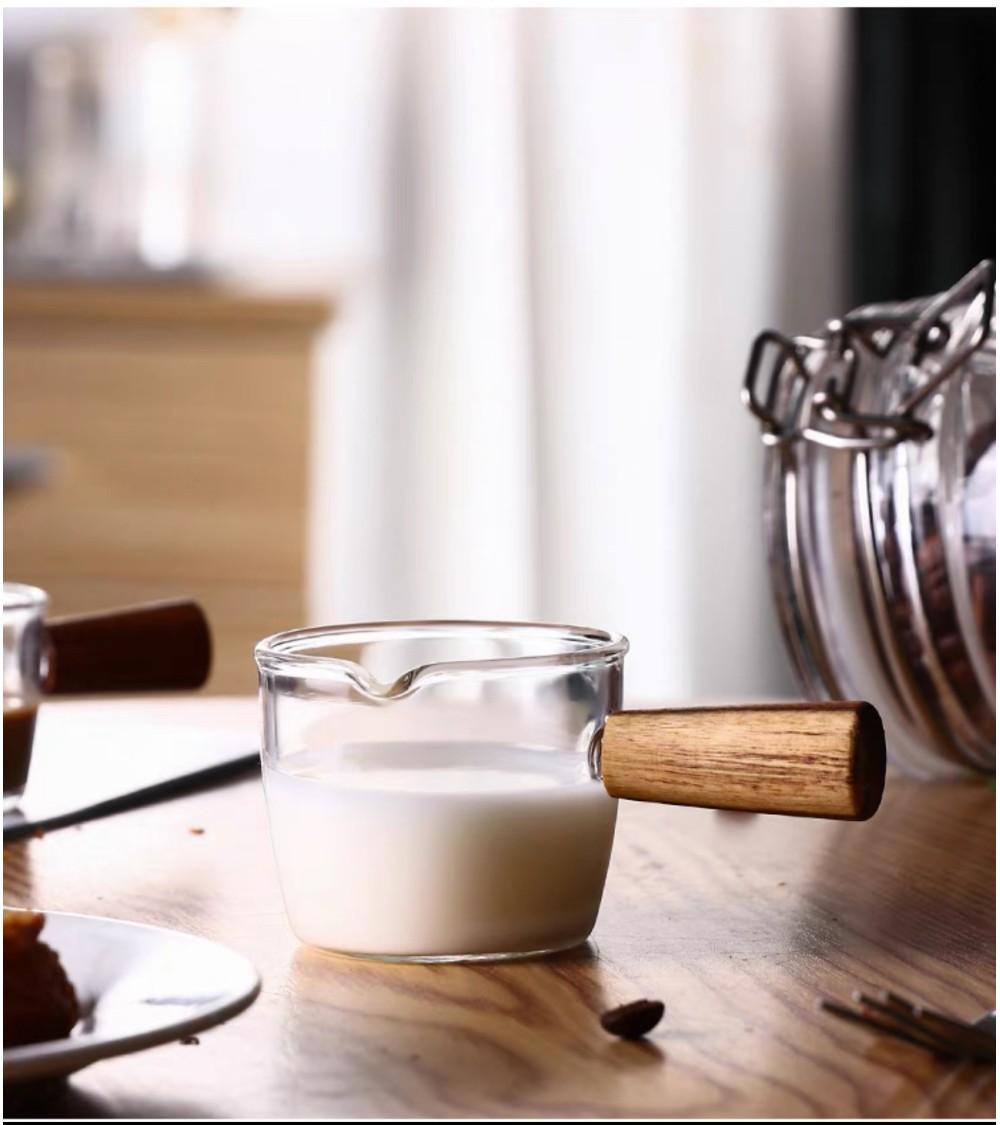 Dcasa Cazo De 100 Ml De Cristal Borosilicato Con Mango Madera Para Cocina