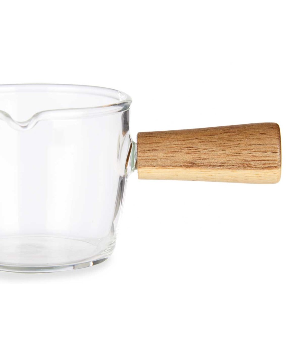 Dcasa Cazo De 100 Ml De Cristal Borosilicato Con Mango Madera Para Cocina