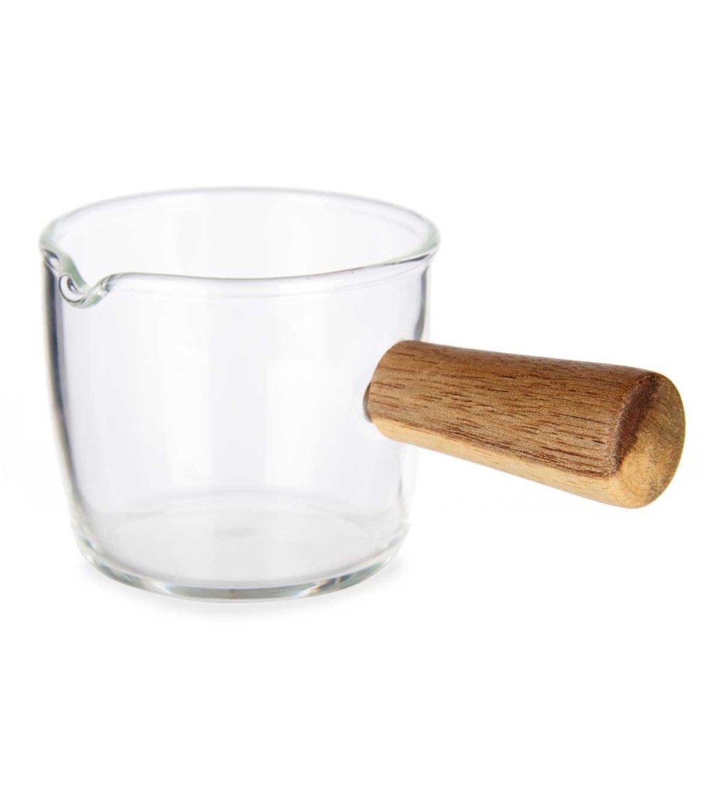 Dcasa Cazo de 100 ml de cristal borosilicato con mango madera para cocina