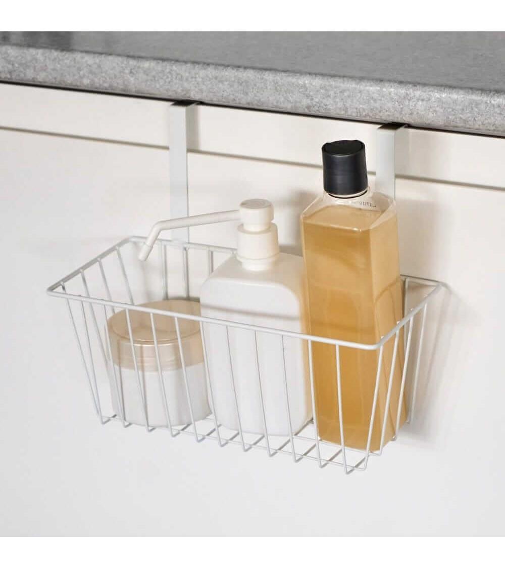 Dcasa Cesta colgante con rejilla blanca de metal de 28x12x23 cm