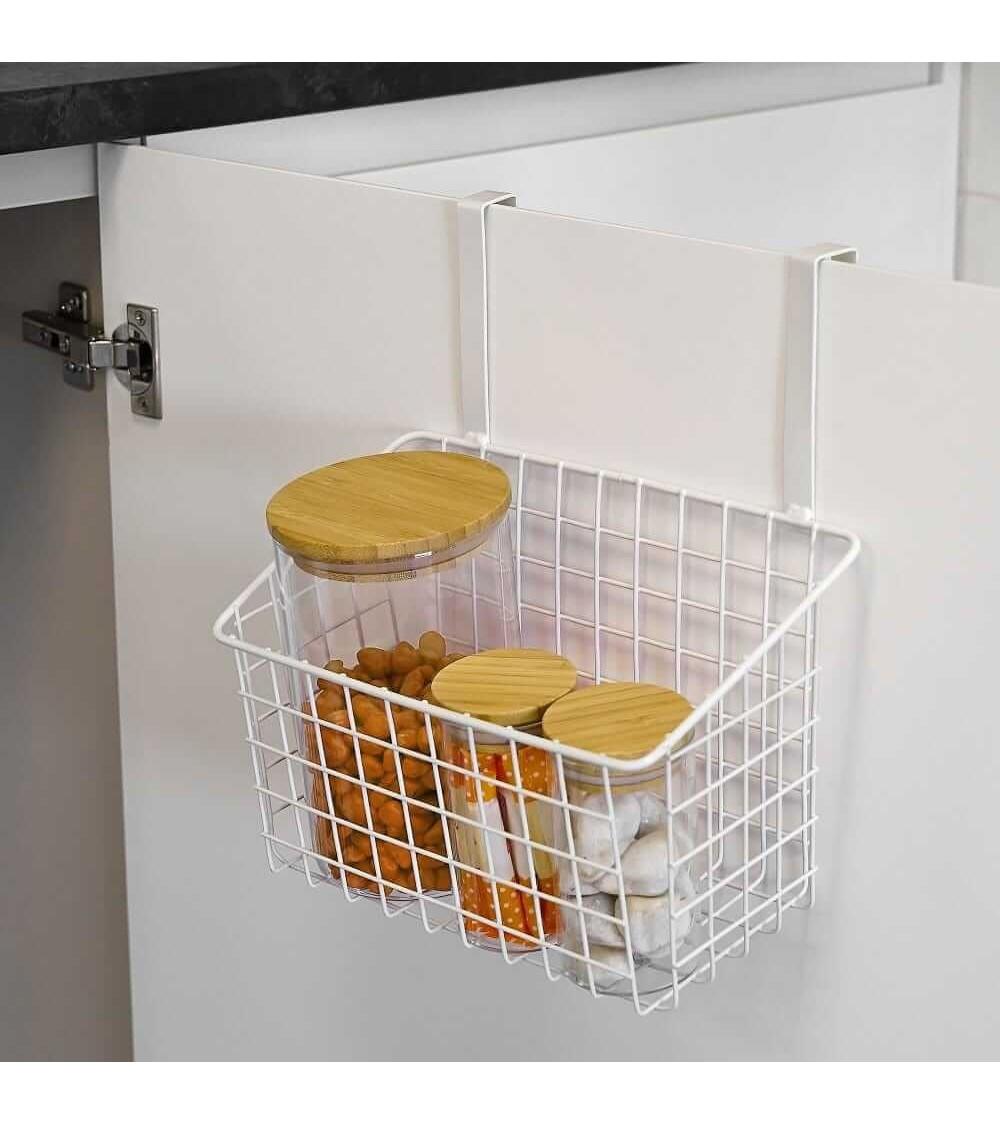 Dcasa Cesta Colgante Con Rejilla Blanca De Metal Para Cocina De 26x17x28 Cm