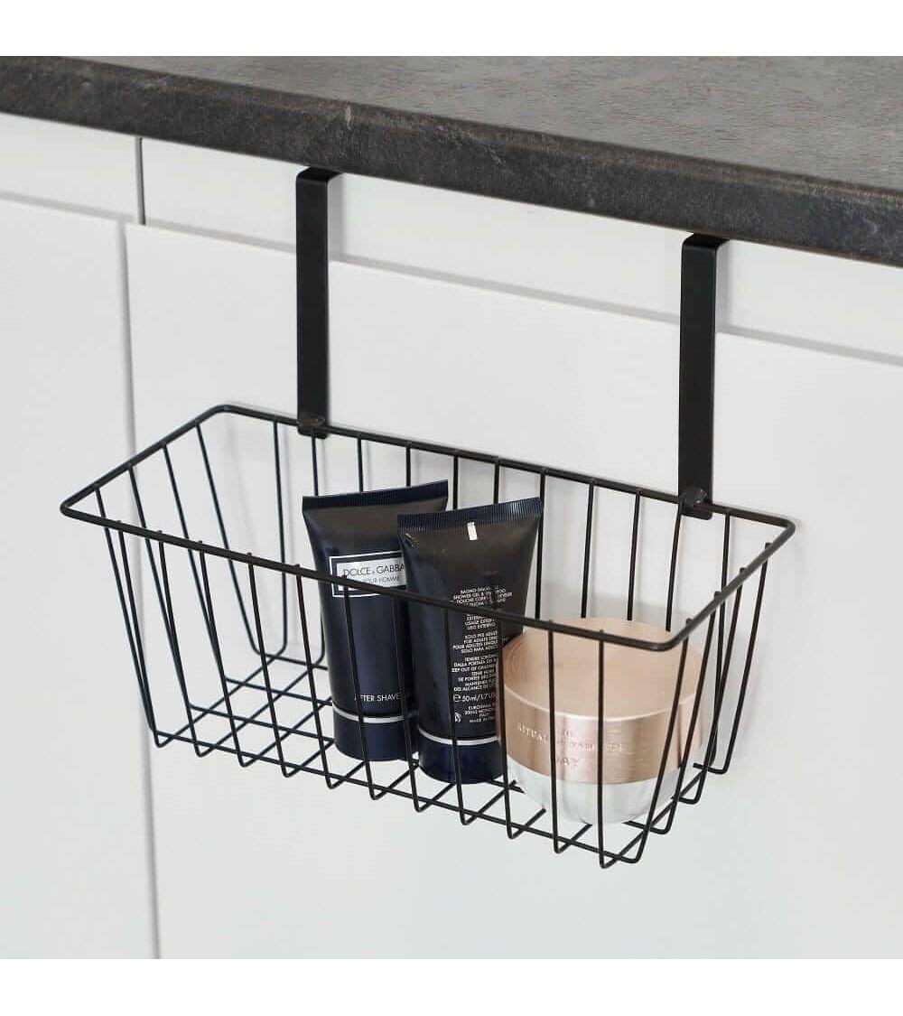 Dcasa Cesta Colgante Con Rejilla Negra De Metal De 28x12x23 Cm