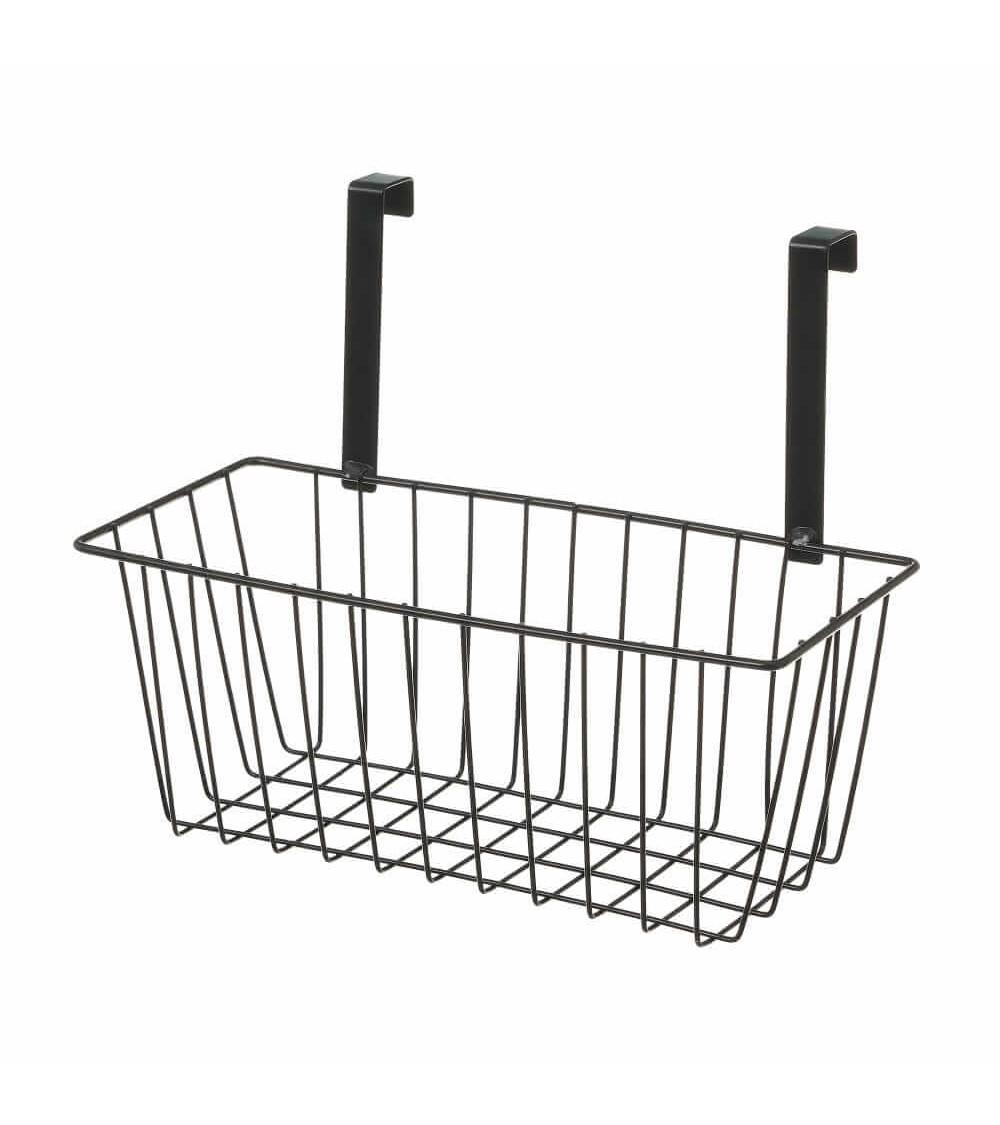 Dcasa Cesta colgante con rejilla negra de metal de 28x12x23 cm