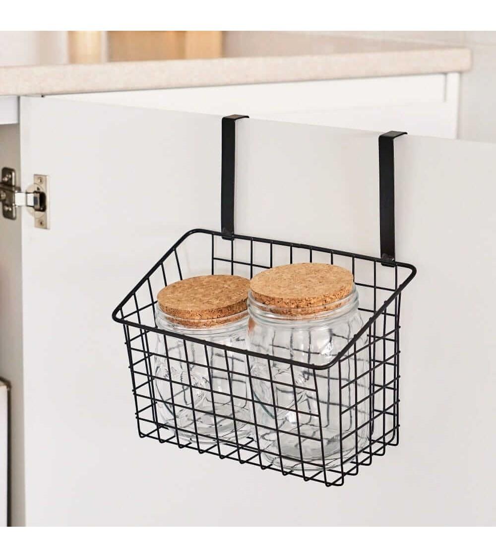 Dcasa Cesta Colgante Con Rejilla Negra De Metal Para Cocina De 26x17x28 Cm