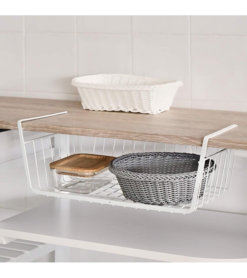 Dcasa Cesta Colgante De Estante De Metal Blanca De 40x25x15 Cm