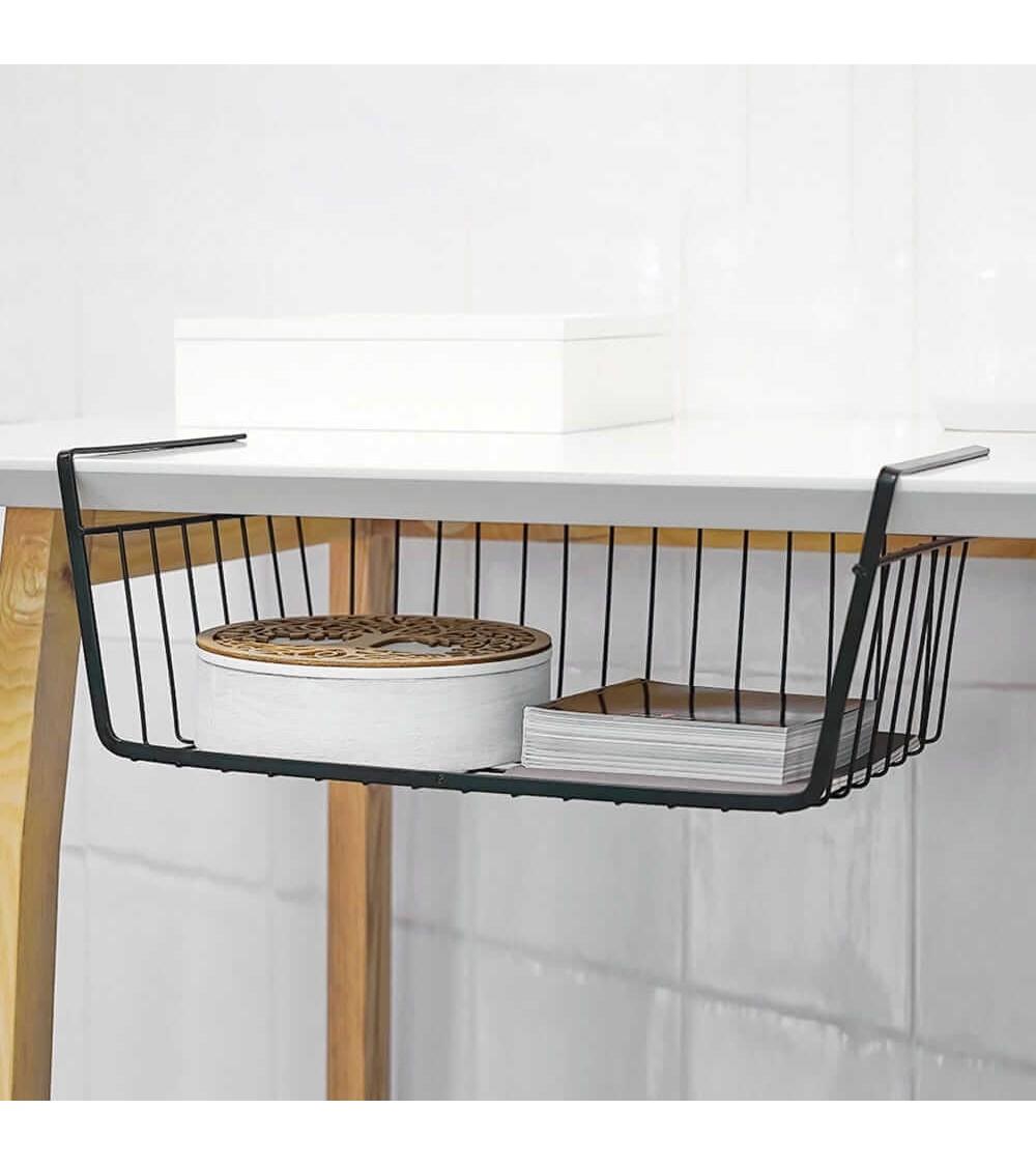 Dcasa Cesta Colgante De Estante De Metal Negra De 40x25x15 Cm