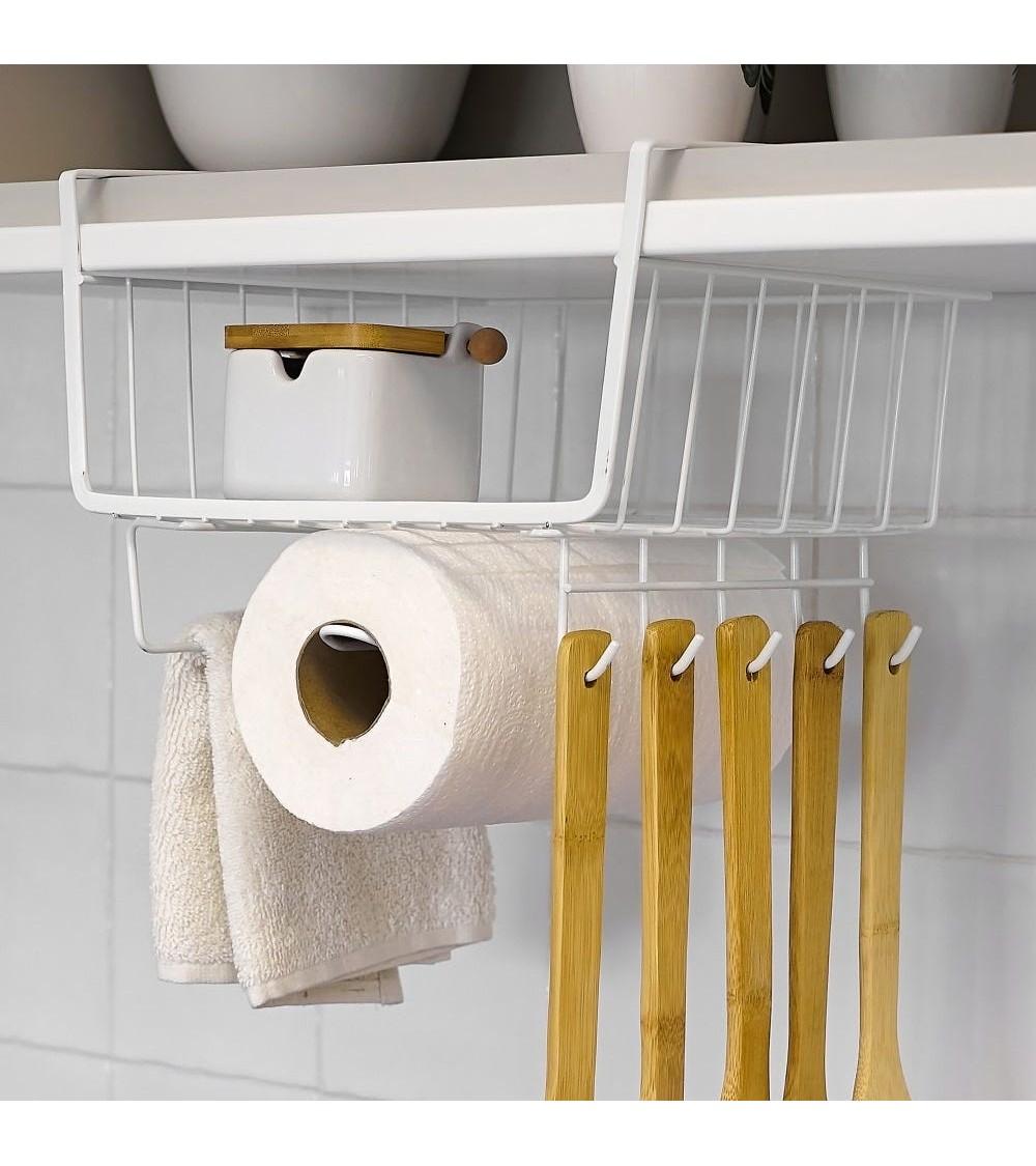 Dcasa Cesta Colgante De Metal Blanca Para Estante Con Portarrollos De 29x24x18 Cm