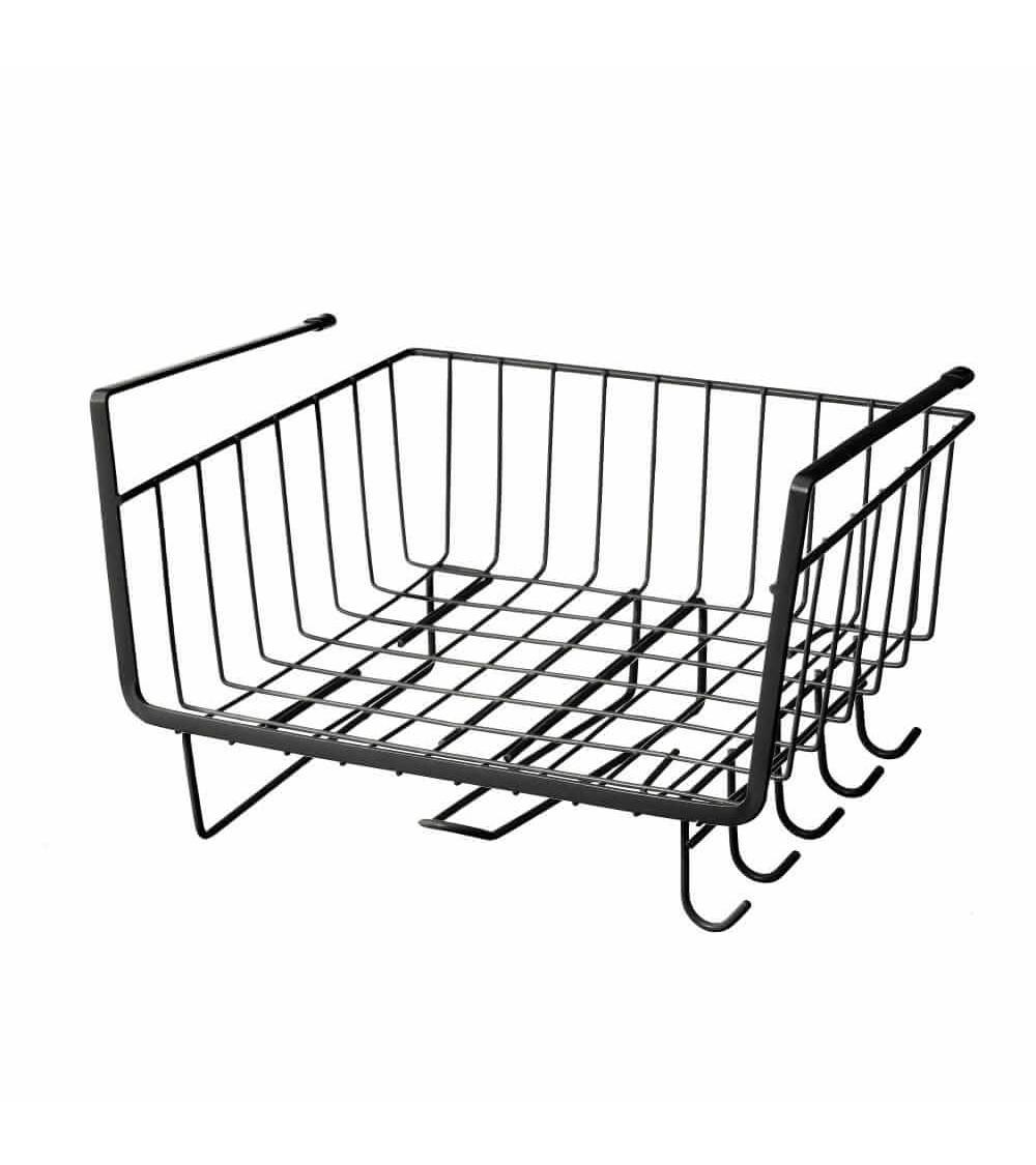 Dcasa Cesta colgante de metal negra para estante con portarrollos de 29x24x18 cm
