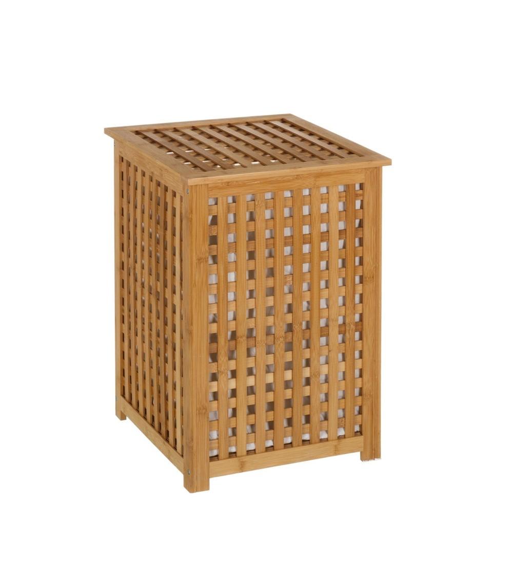 Dcasa Cesto de ropa multiusos de bambú marrón nordico de 40x40x58 cm