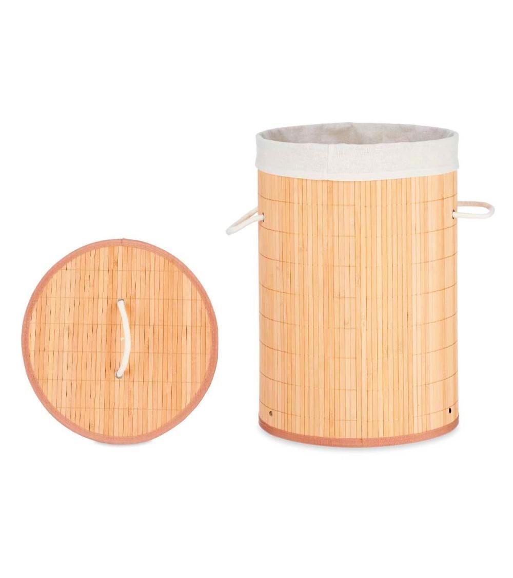 Dcasa Cesto Pongotodo Bambu Redondo Tela Blanca Natural 35 X 50 Cm