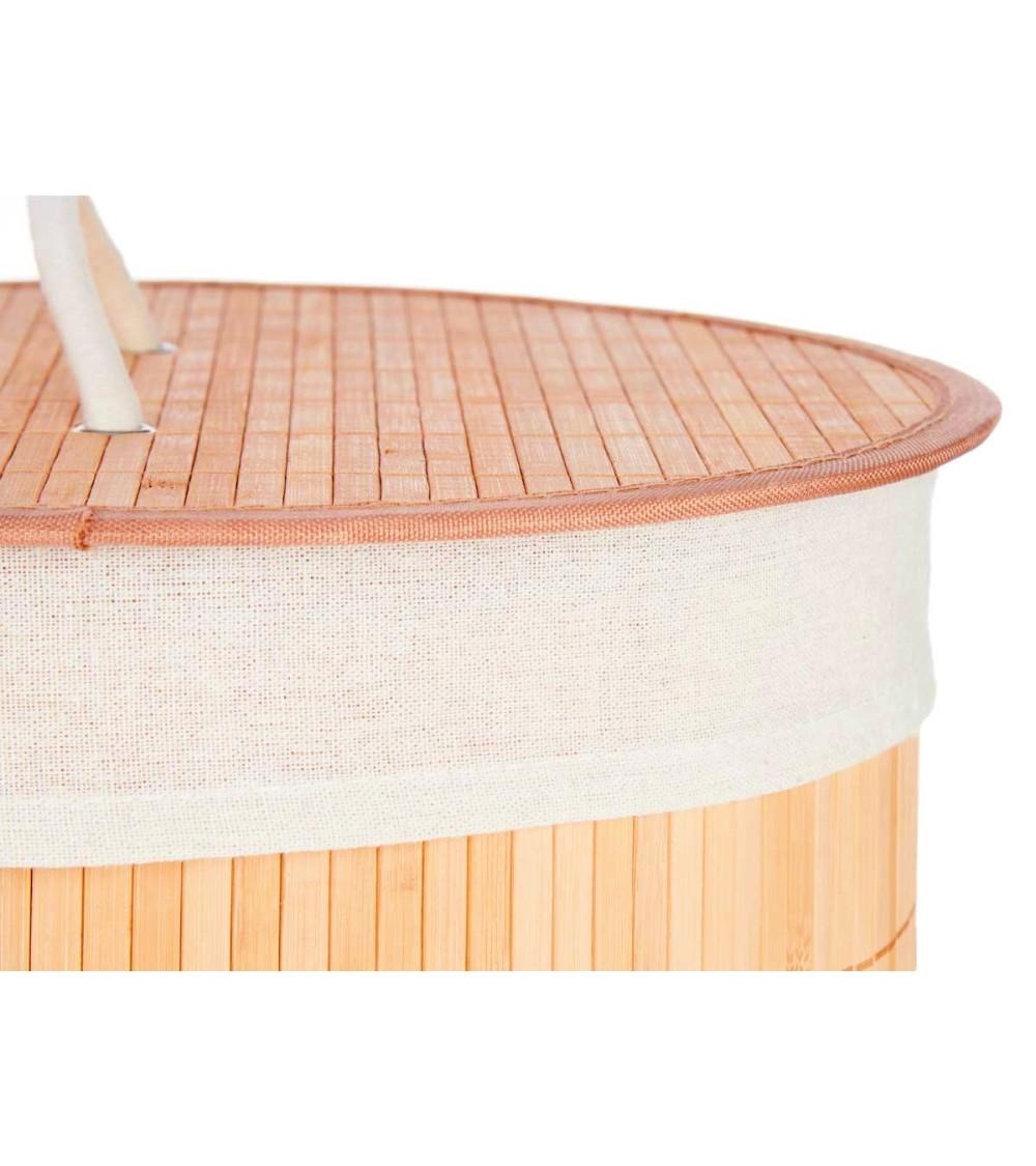 Dcasa Cesto Pongotodo Bambu Redondo Tela Blanca Natural 35 X 50 Cm