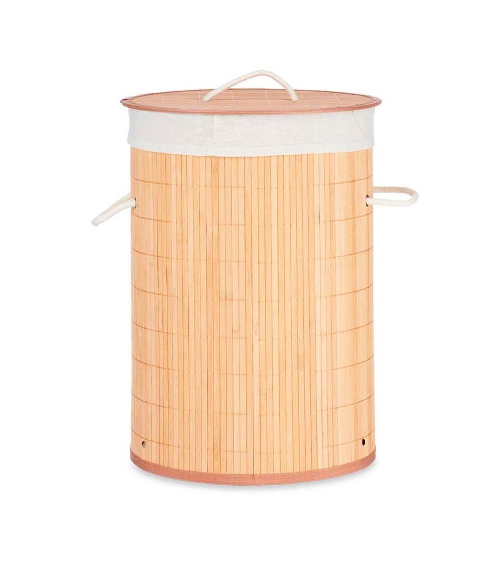 Dcasa Cesto pongotodo bambu redondo tela blanca natural 35 x 50 cm