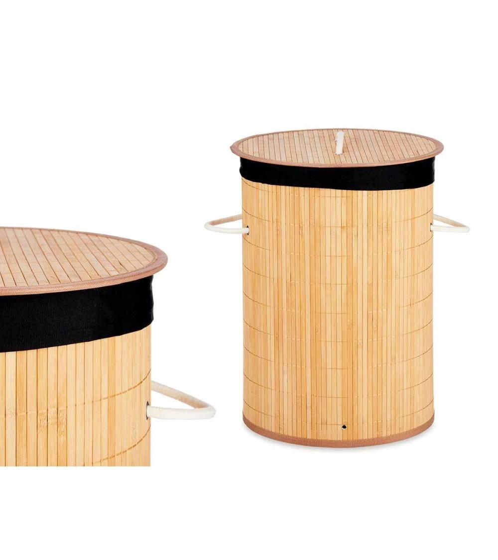 Dcasa Cesto Pongotodo Bambu Redondo Tela Negra Natural 35 X 50 Cm