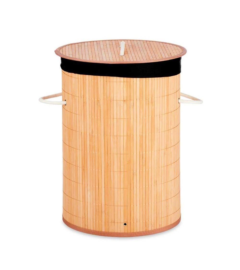 Dcasa Cesto pongotodo bambu redondo tela negra natural 35 x 50 cm