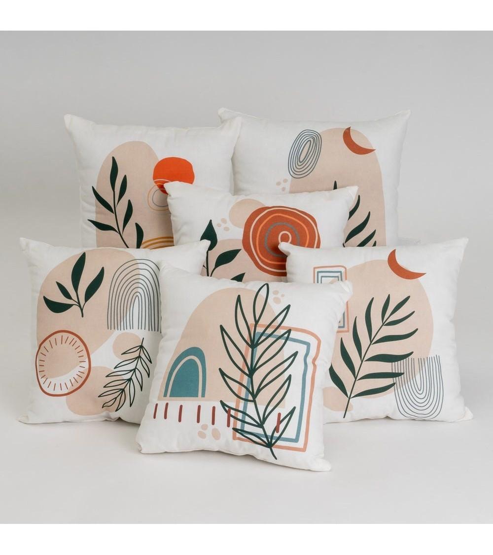 Dcasa Conjunto De 5 Cojines De Hojas Polialgodón Natural De 45x45 Cm Con Relleno Incluido