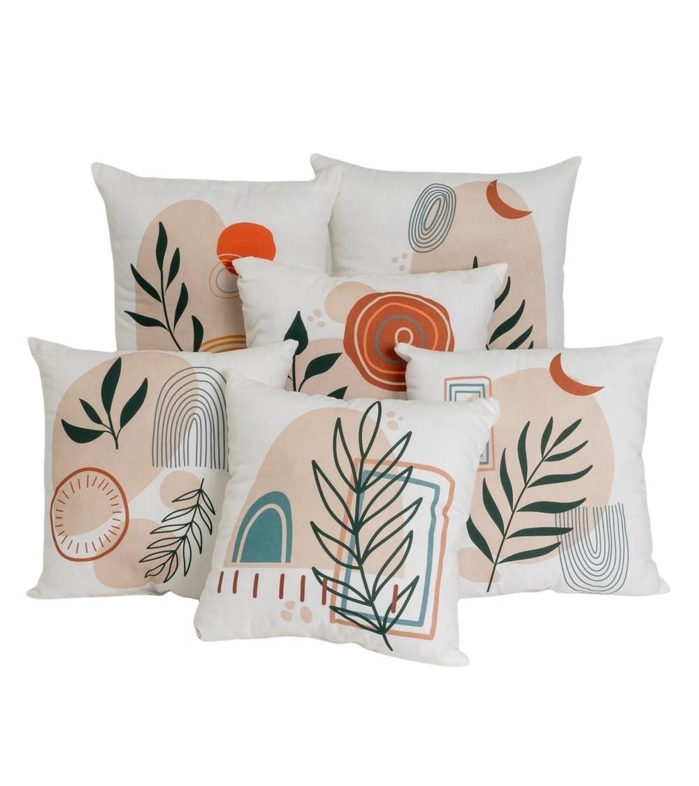 Dcasa Conjunto de 5 cojines de hojas polialgodón natural de 45x45 cm con relleno incluido