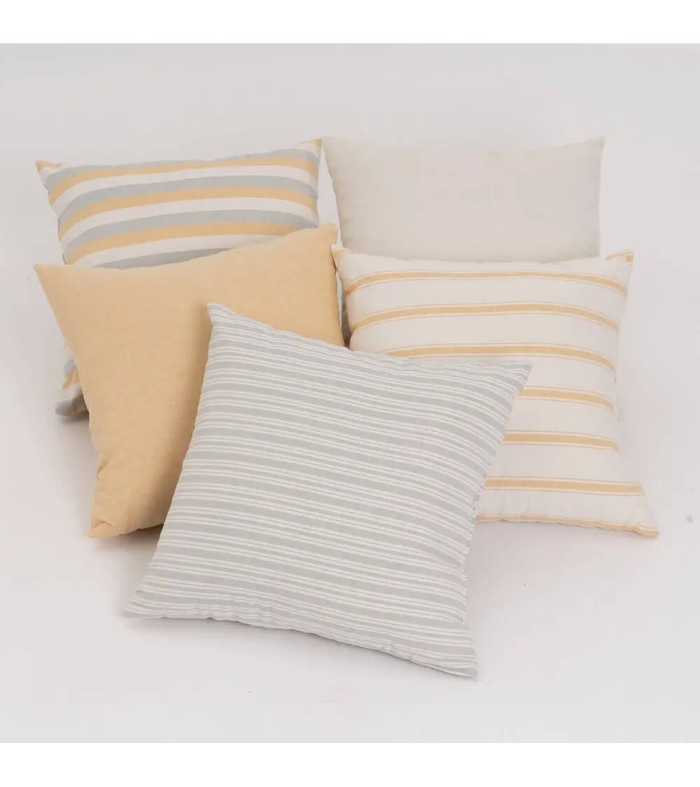 Dcasa Conjunto De 5 Cojines De Rayas Amarillo De Algodón Natural De 45x45 Cm Con Relleno