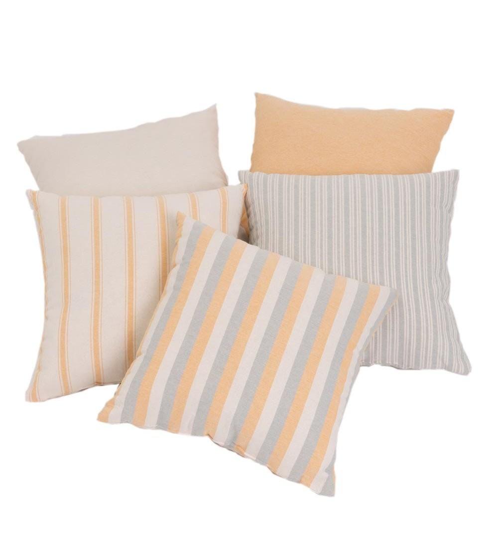 Dcasa Conjunto De 5 Cojines De Rayas Amarillo De Algodón Natural De 45x45 Cm Con Relleno