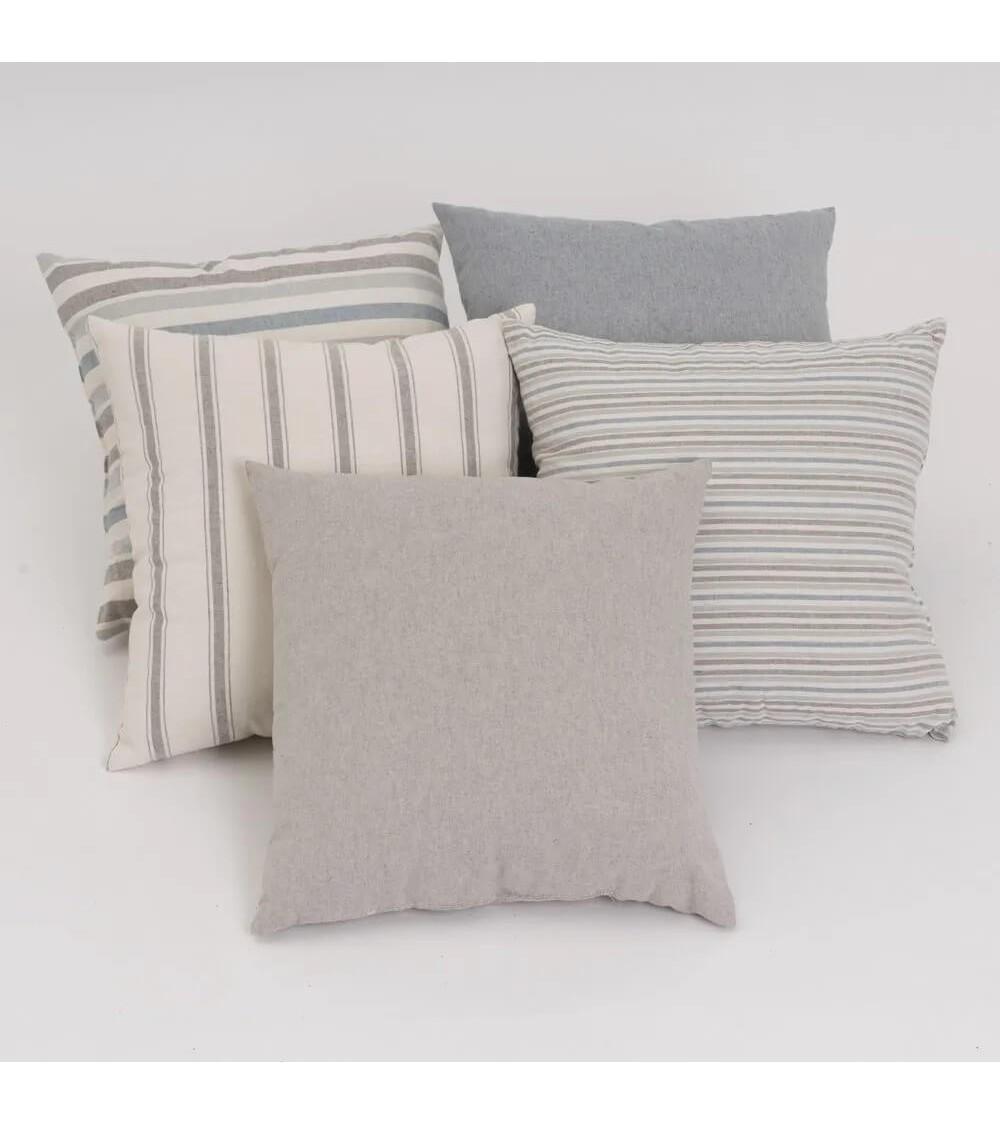 Dcasa Conjunto De 5 Cojines De Rayas Azul De Algodón Natural De 45x45 Cm Con Relleno