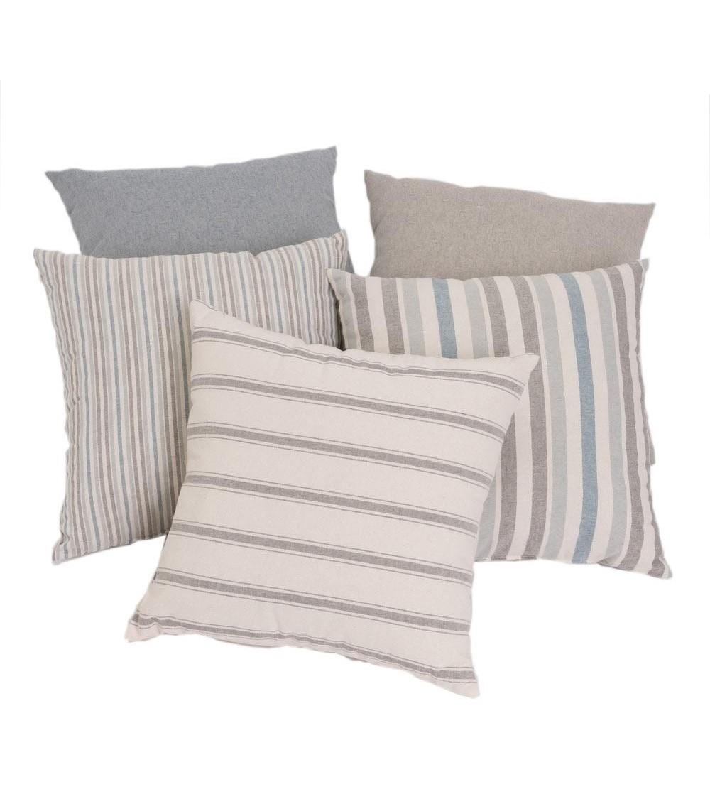 Dcasa Conjunto de 5 cojines de rayas azul de algodón natural de 45x45 cm con relleno