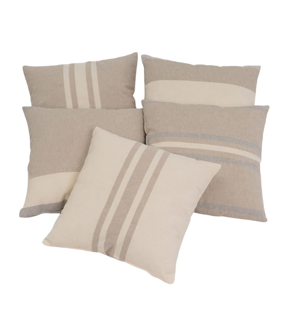 Dcasa Conjunto de 5 cojines de rayas beige de algodón natural de 45x45 cm con relleno incluido