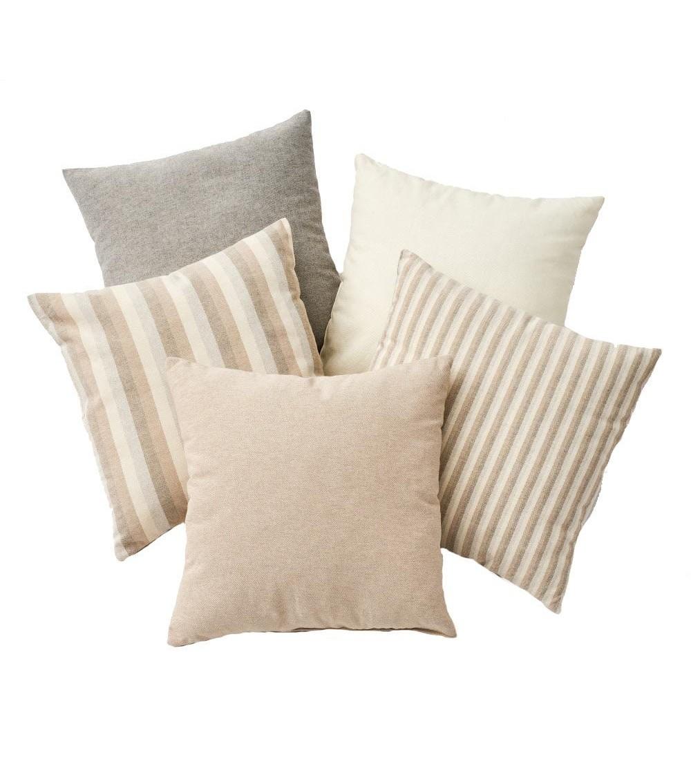 Dcasa Conjunto de 5 cojines de rayas beige de algodón natural de 45x45 cm con relleno