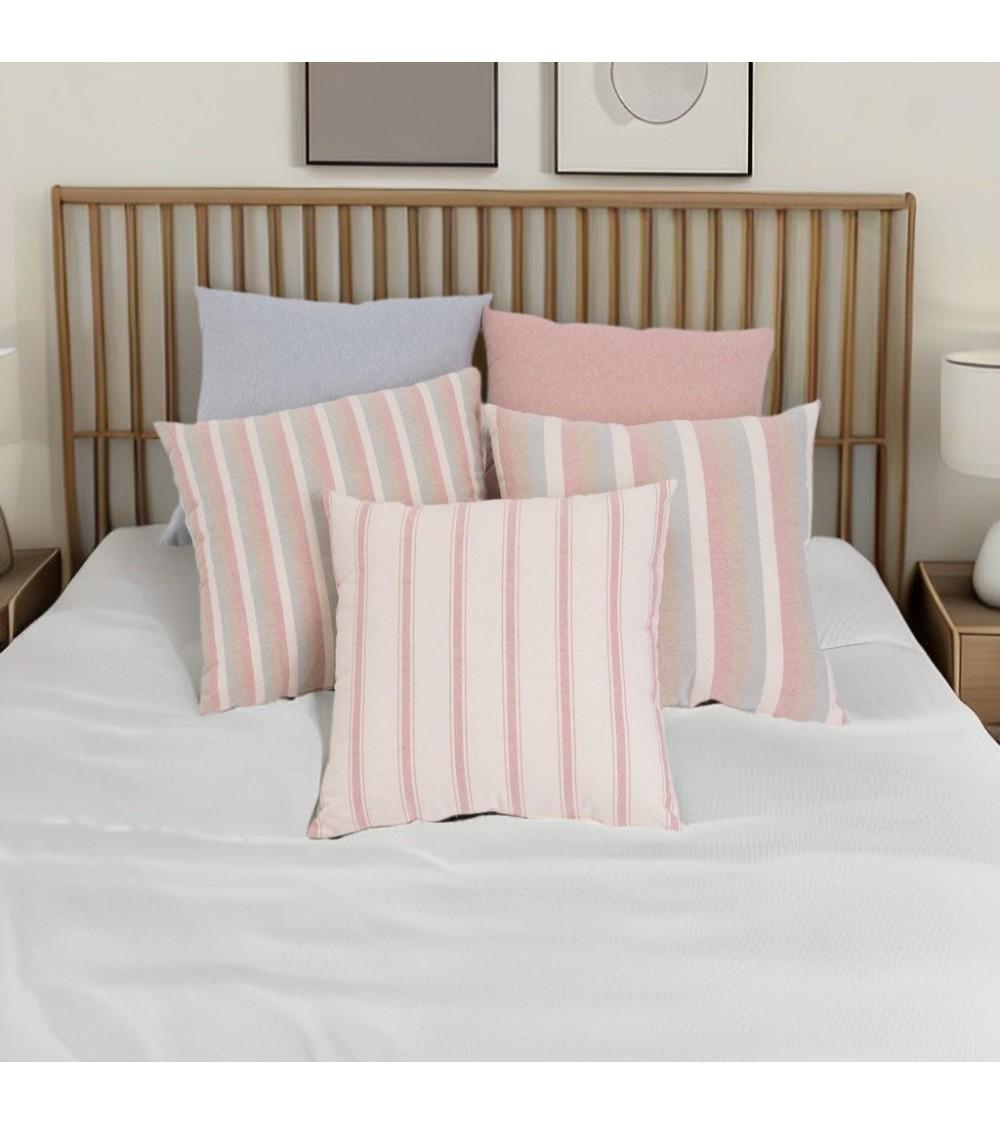 Dcasa Conjunto De 5 Cojines De Rayas Rosa De Algodón Natural De 45x45 Cm Con Relleno