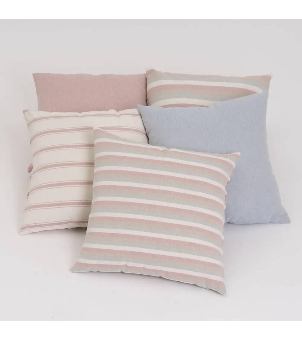 Dcasa Conjunto De 5 Cojines De Rayas Rosa De Algodón Natural De 45x45 Cm Con Relleno