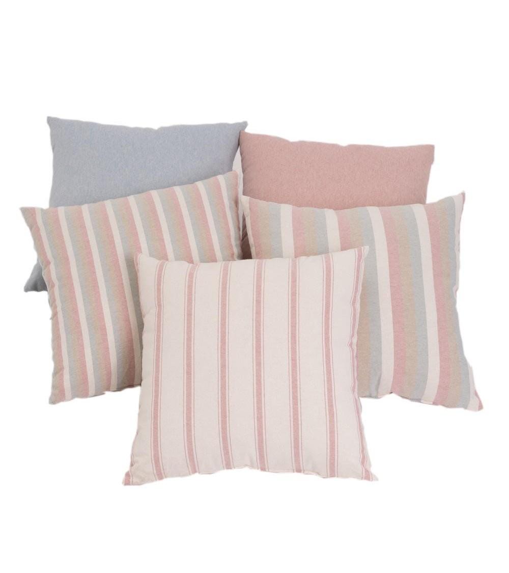 Dcasa Conjunto de 5 cojines de rayas rosa de algodón natural de 45x45 cm con relleno