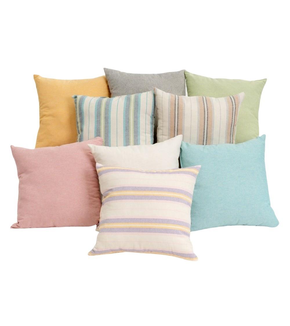 Dcasa Conjunto de 9 cojines de rayas y lisos de algodón natural de 45x45 cm con relleno incluido