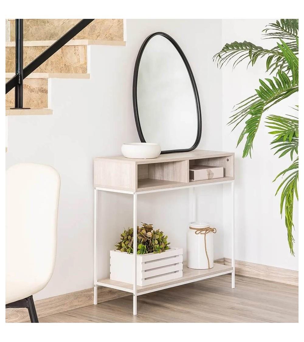 Dcasa Consola Auxiliar Blanca De Metal Y Madera De 75x30x80 Cm
