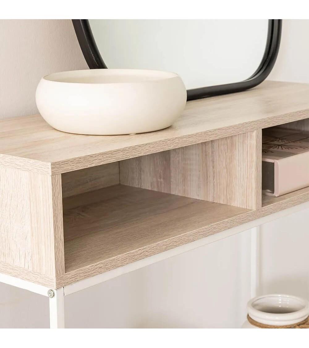 Dcasa Consola Auxiliar Blanca De Metal Y Madera De 75x30x80 Cm