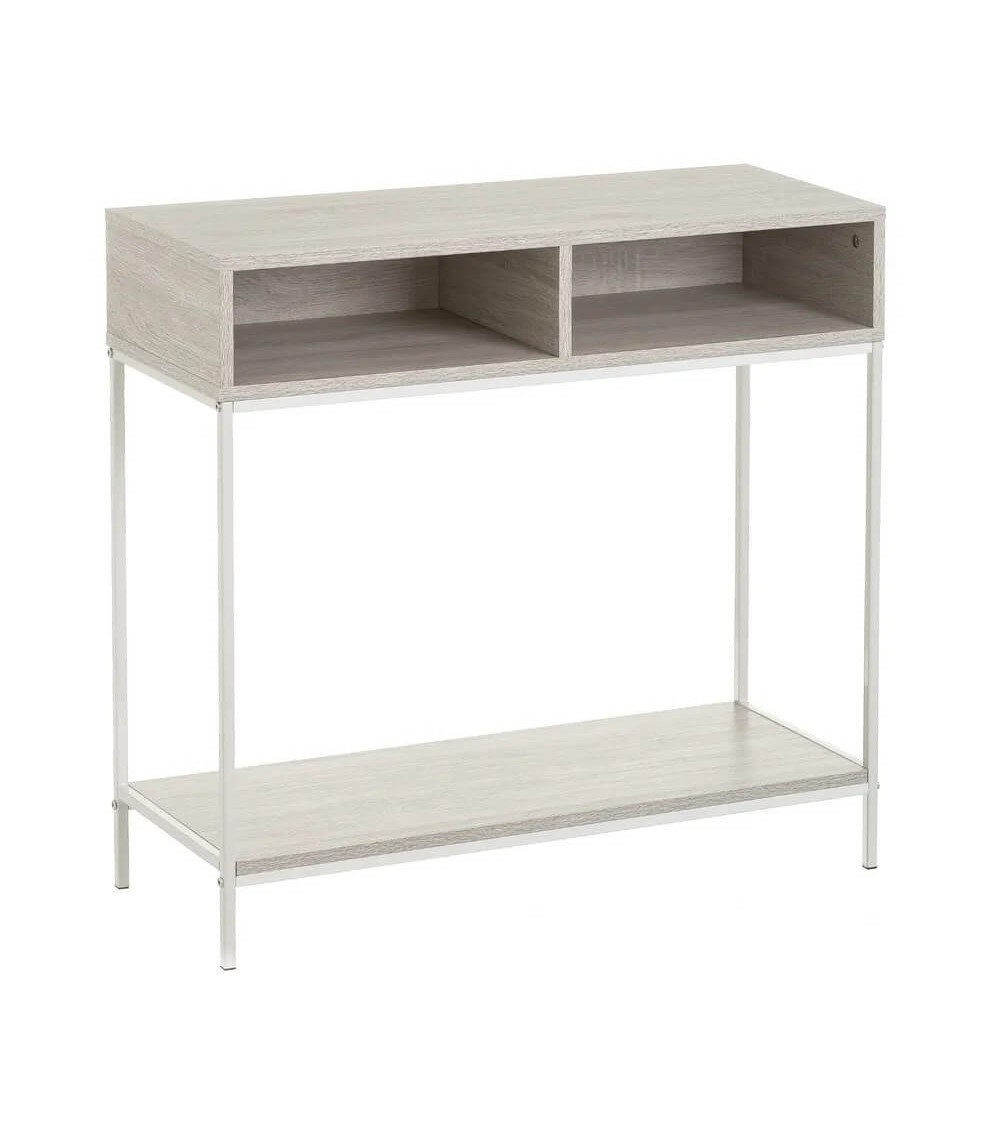 Dcasa Consola auxiliar blanca de metal y madera de 75x30x80 cm